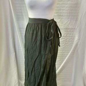 Black Wrap Midi Skirt with Side Tie Beach Cover Up